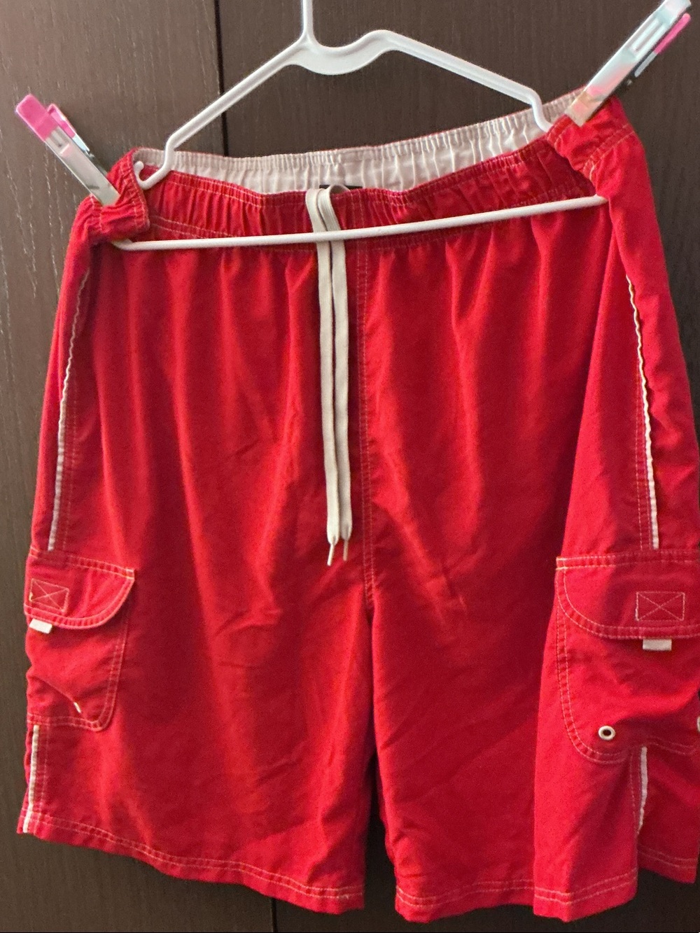 Red Men's Swim Trunks with Side Cargo Pockets